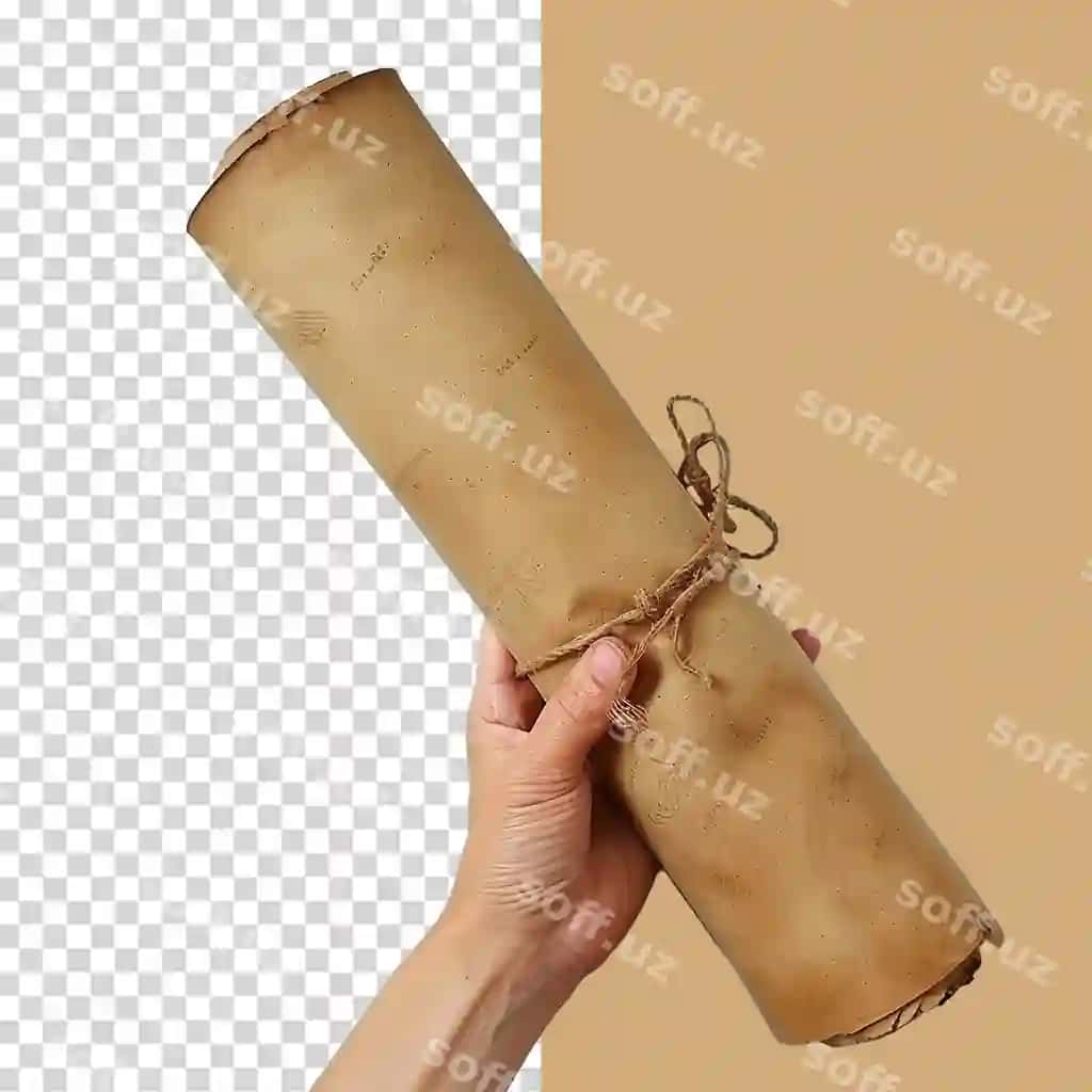 Qo'l tutgan parh png ajraltirilgan shaffof fonda | Hand holding ancient scroll png isolated transparent background