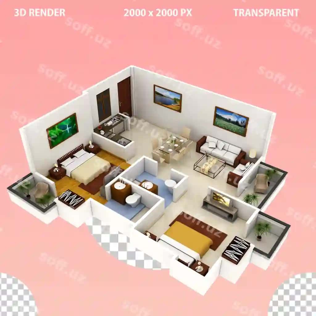 3d interyer dizayni tashqi ko'rinishdan tafsilotlangan etaj rejasi | 3d interior design from outside view interior plan showing floorplan