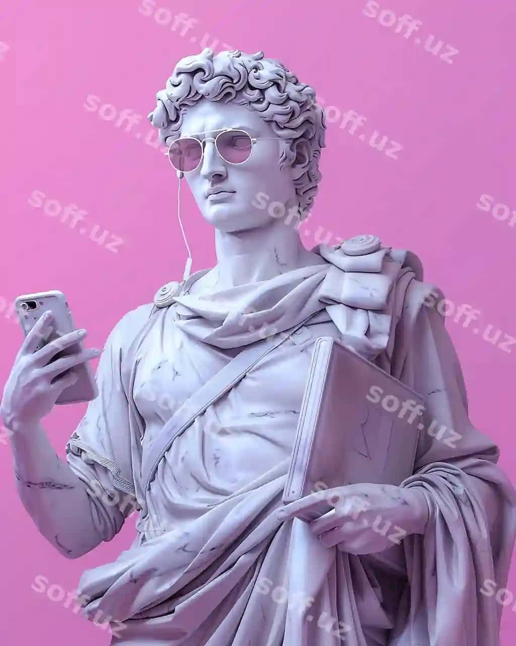 Qadimiy heykal mobil telefon tutgan | Antique statue holding mobile phone