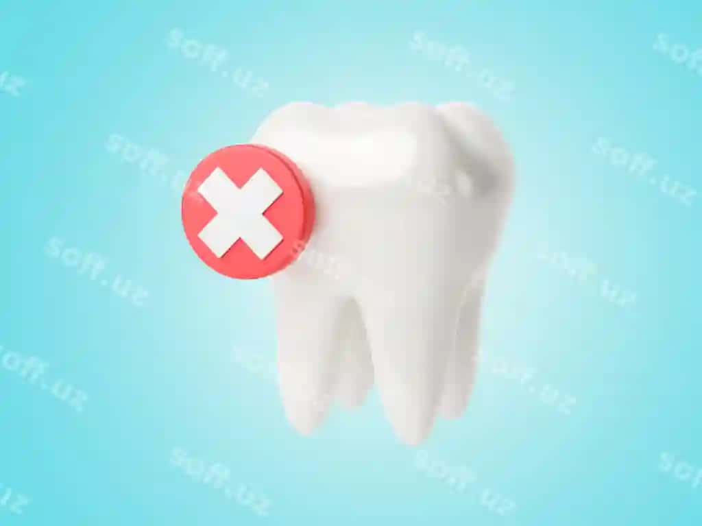 Oq tish cheriq belgi bilan qizil doira 3d render | White tooth with cross sign red circle 3d render