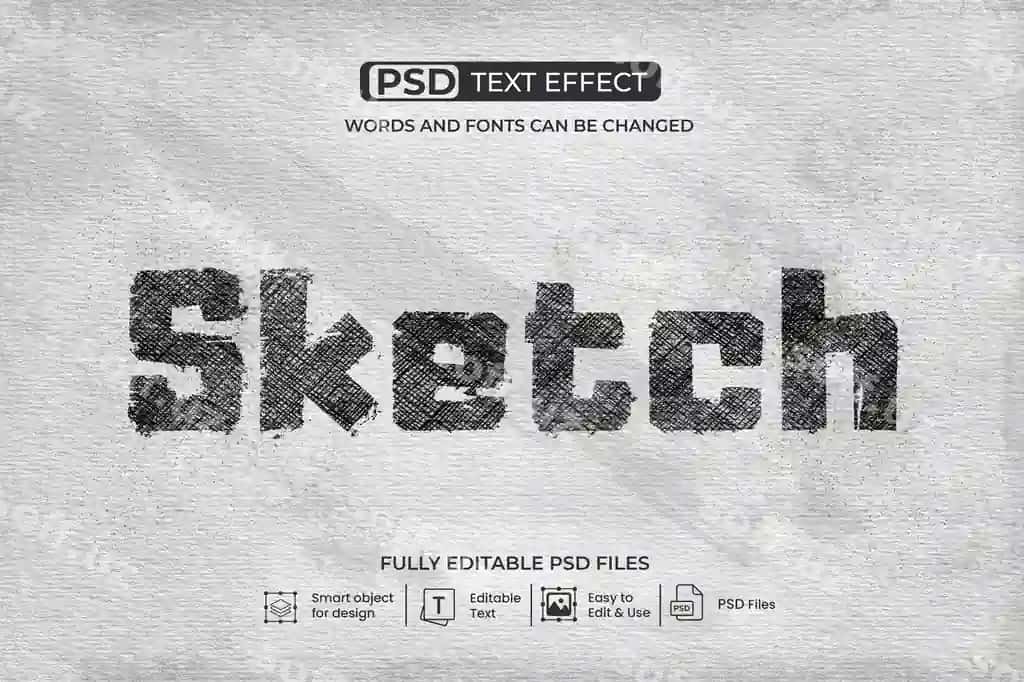 Chizma matn effekti to'liq tahrirlangan psd | Sketch text effect fully editable psd