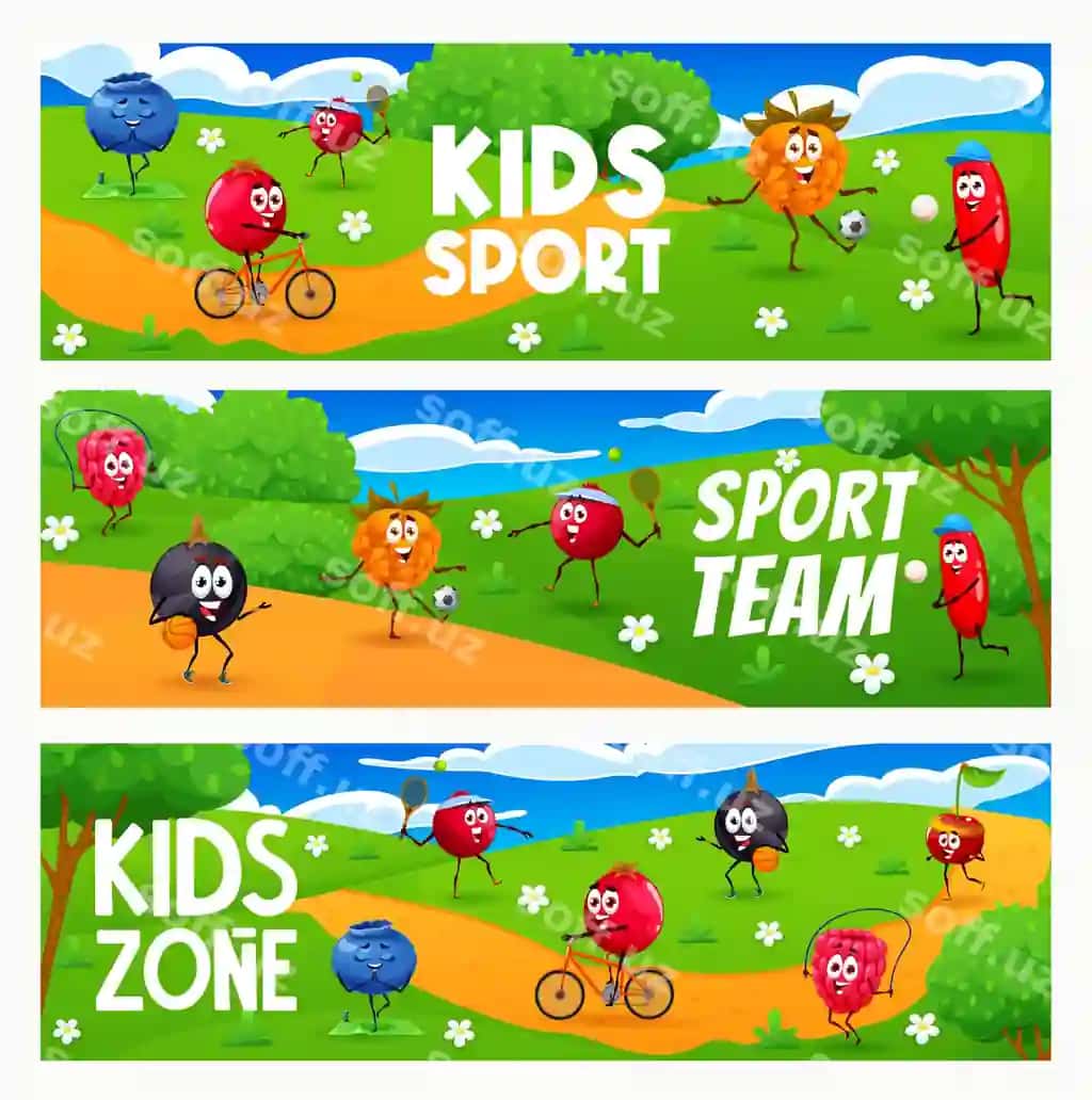 Bolalar sport zonasi multfilm baxtli meva shaxslari | Kids sport zone cartoon cheerful berry characters