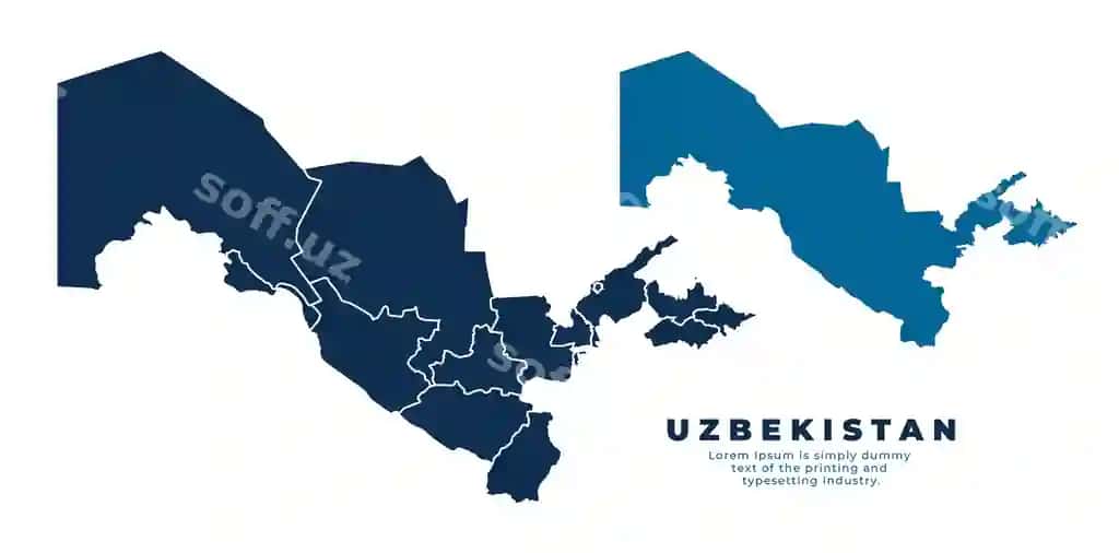 O'zbekiston siyosiy xaritasining oddiy chiziqlama vektor illustratsiyasi | Uzbekistan political map simple flat vector illustration
