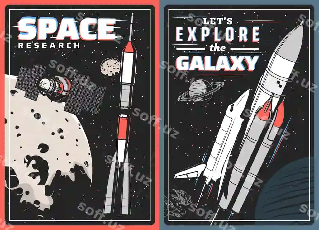 Fazlakslar sayyoralarni atratsfatga joylash glitsh effekti bilan | Spaceships satellite planets with glitch effect