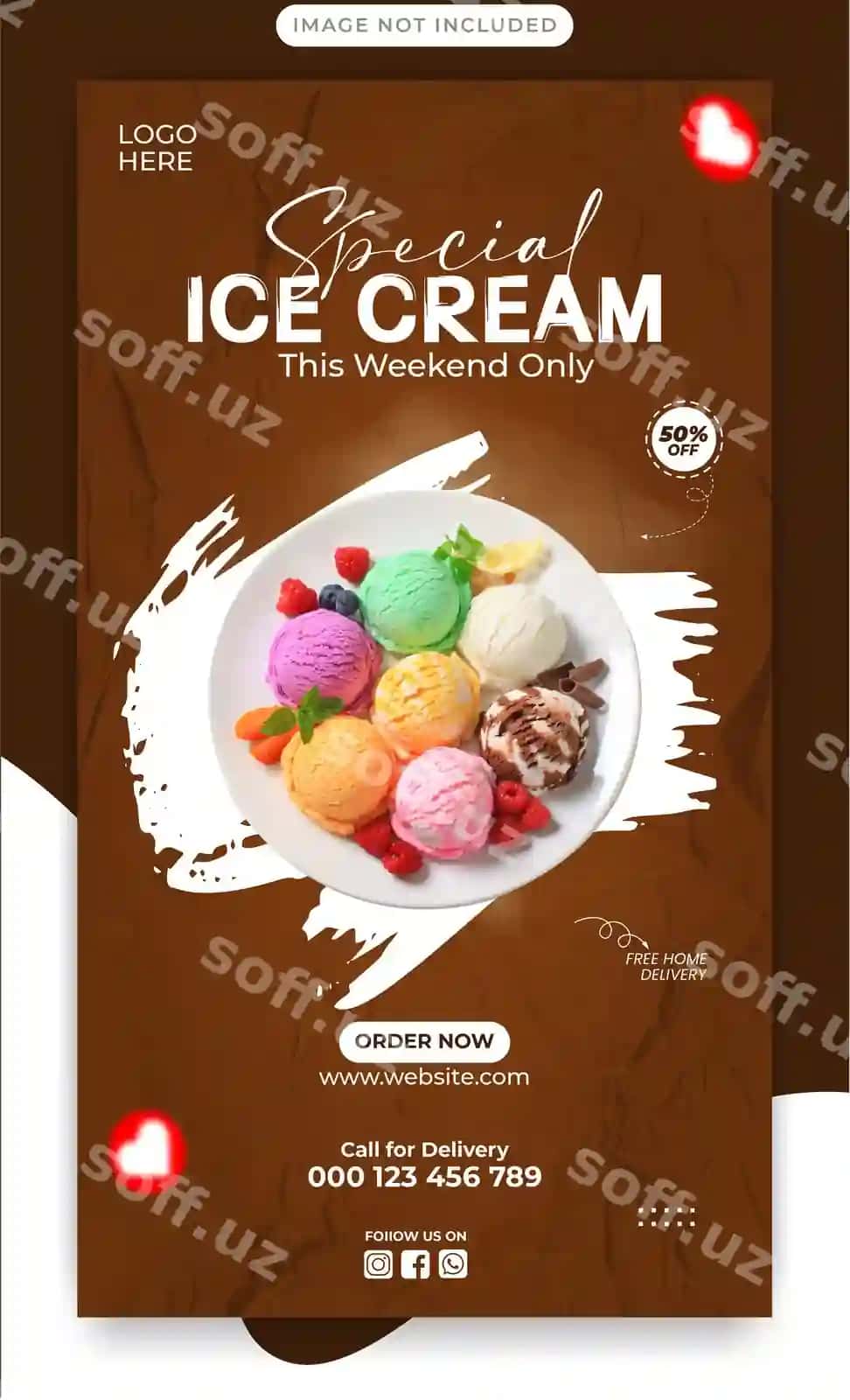 Maxsus mashhur muzlat ijtimoiy media post story dizayni | Special delicious ice cream social media post story design