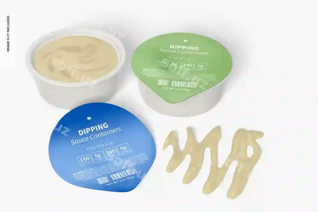 Souslik konteynerlar mockup ochilgan yopilgan | Dipping sauce containers mockup opened closed