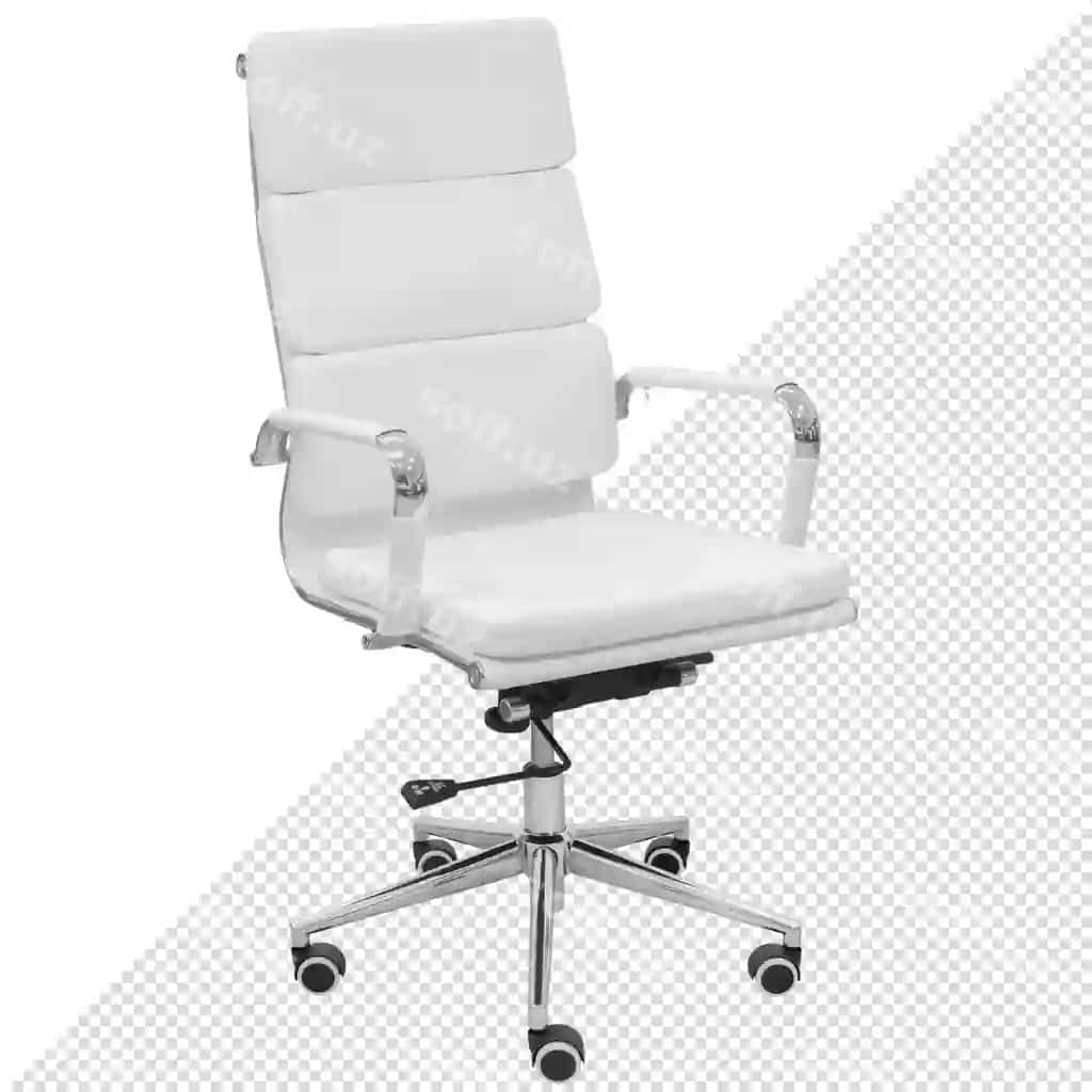 Oq ofis stuli hrom qoplangan orqa fonda ajraltirilgan | White office chair with chrome coating isolated from background