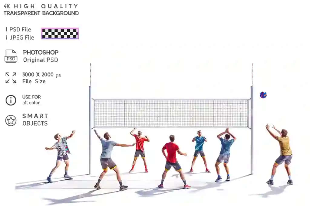 Ikkita jamoadan oltita o'yinchidan iborat jamoaviy sport | Team sport which two teams six players are sepa transparent background