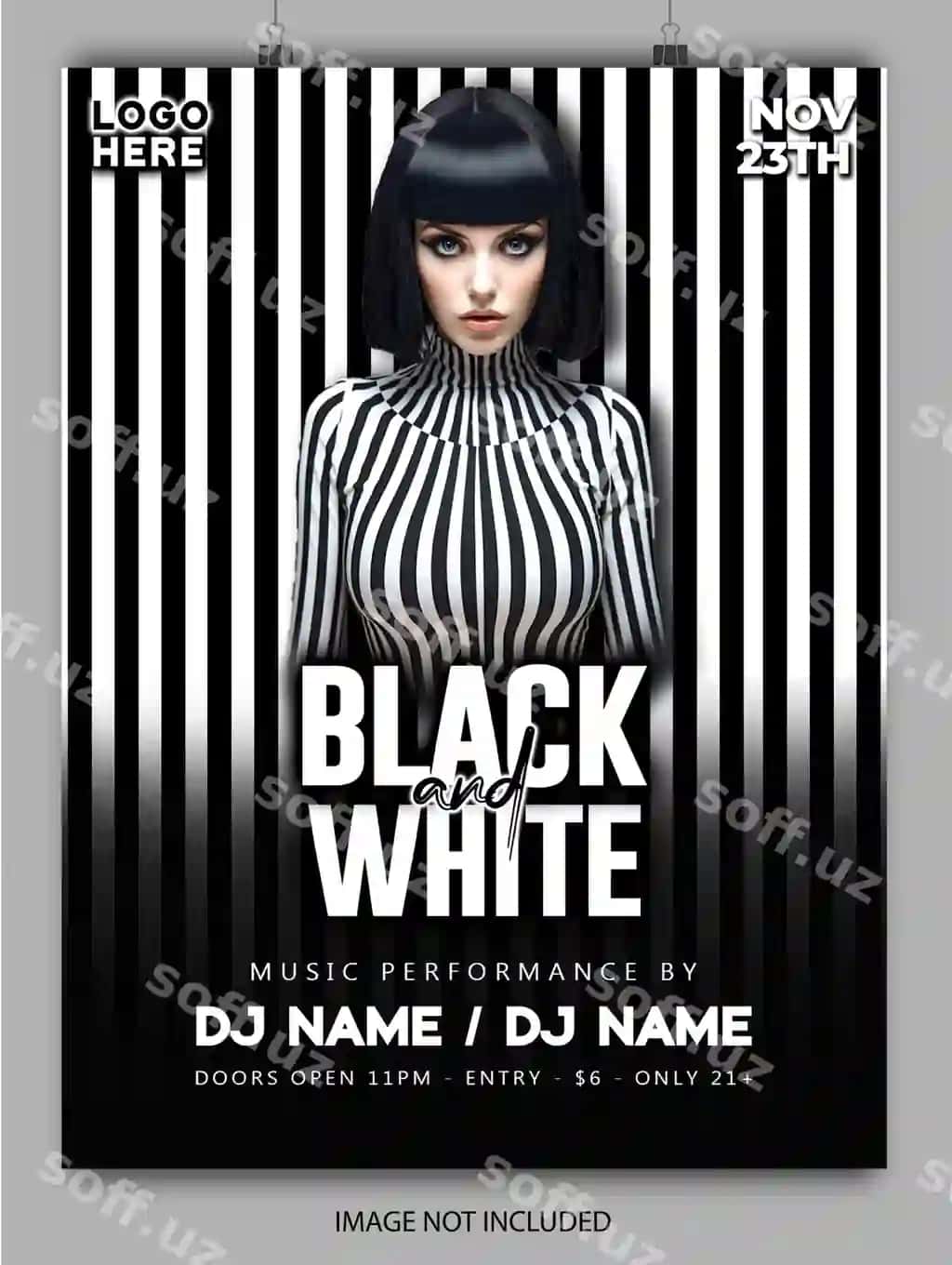 Qora oq to'yga flyer psd shablon | Black white party flyer psd template