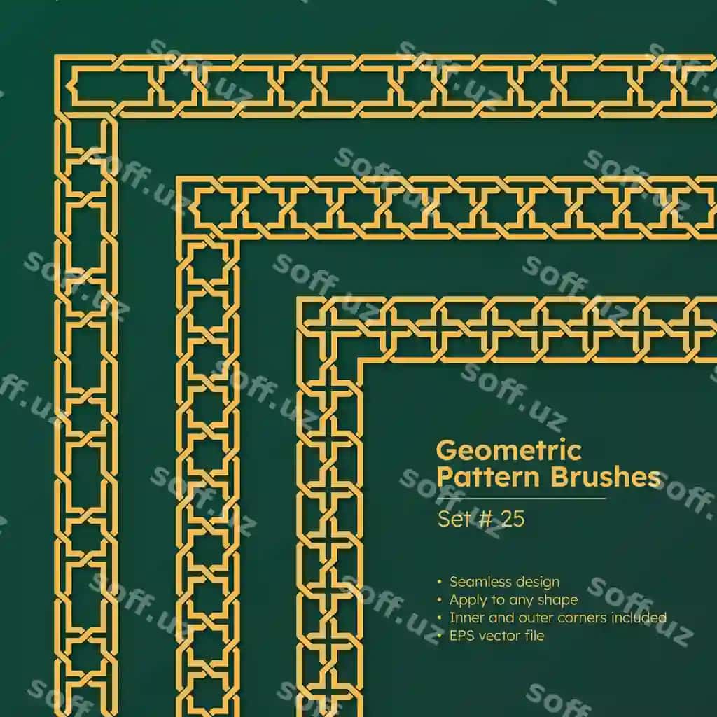 Geometrik naqsh posovalari, Yunon chegaralari, dizayn, Xitoy Islomiy komplekti | Set geometric pattern brushes greek borders design chinese islamic