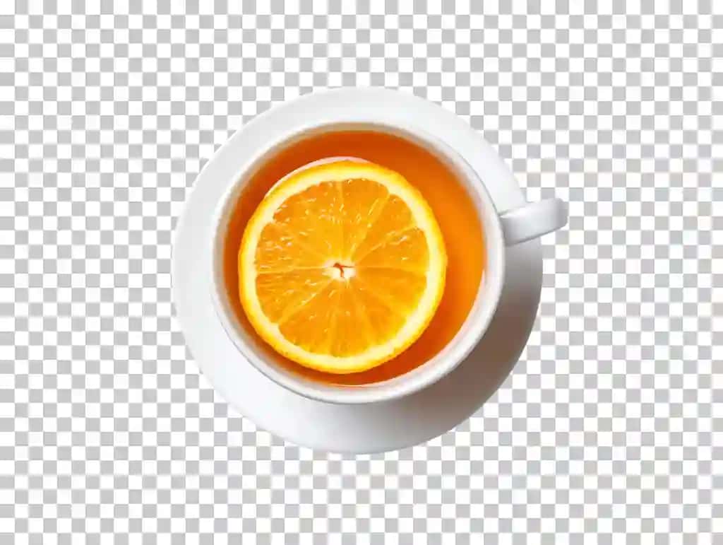 Limon bo'laklari bilan stakan choyi shaffof fon png psd bilan ajratilgan | Cup tea with slice lemon isolated transparent background png psd