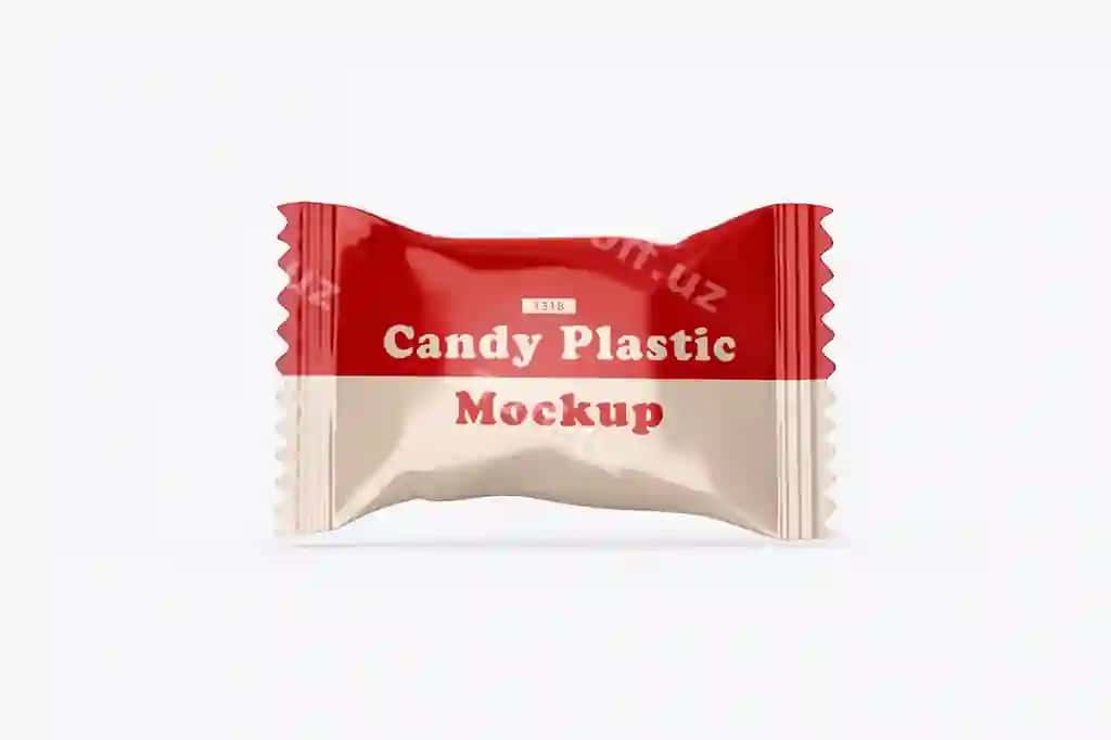Konfeta plastik paket plastik mockup old ko'rinish | Candy plastic pack plastic mockup front view
