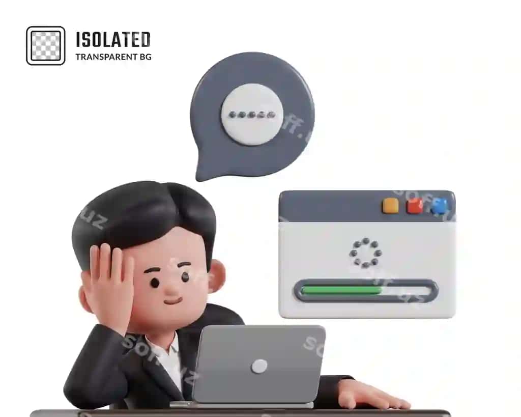 Kartinka erkak laptopda uning sohidan so'z qutisi chiqaradi. | Cartoon man is laptop has speech bubble his head