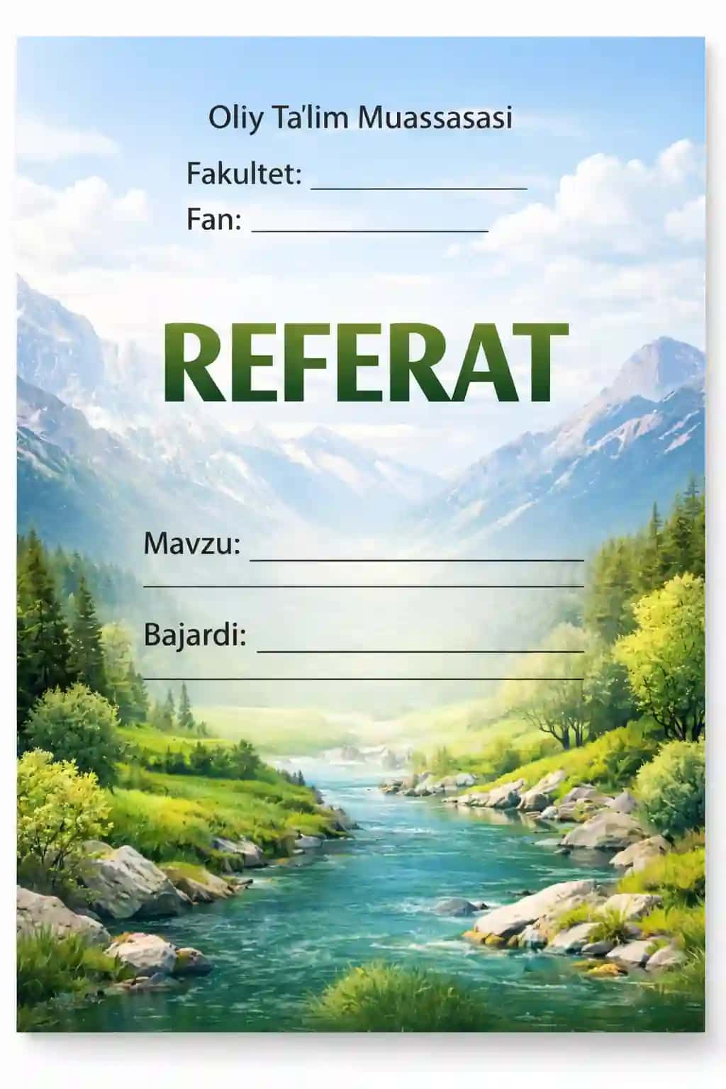 Referat ustki qismi uchun shablon