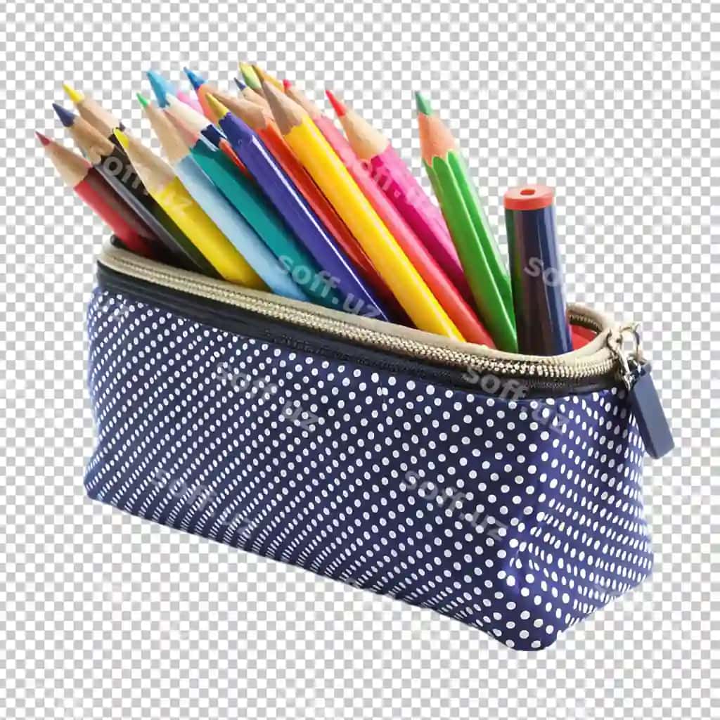 Qalamdaftar shaffof orqa fonda | Pencil case transparent background