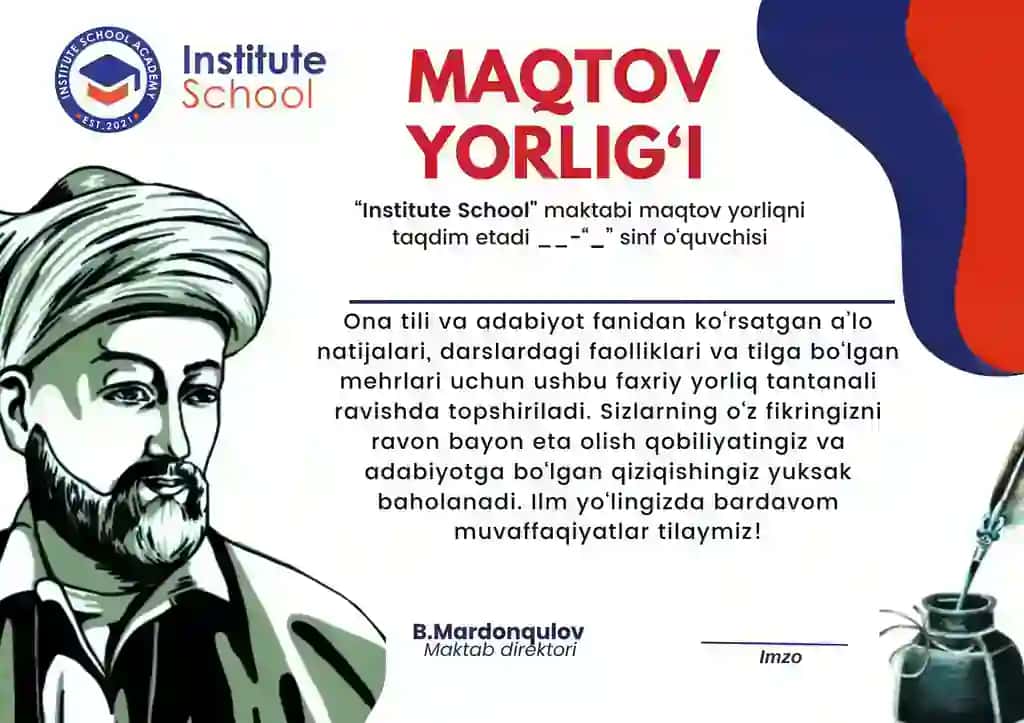 Faxriy yorliq Ona tili va adabiyot