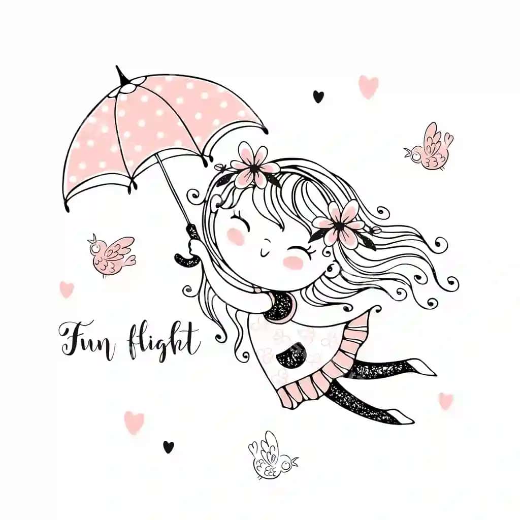 Kichik chiroyli qiz omborchi voligidan uchmoqda | Little cute girl flying umbrella