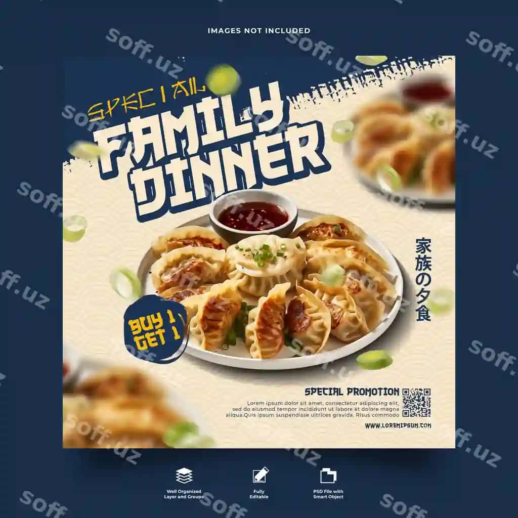 Psd aziatiskaya yapon axborot restoran menyu ijtimoiy media kvadrat banneri | Psd asian japanese food restaurant menu social media square banner