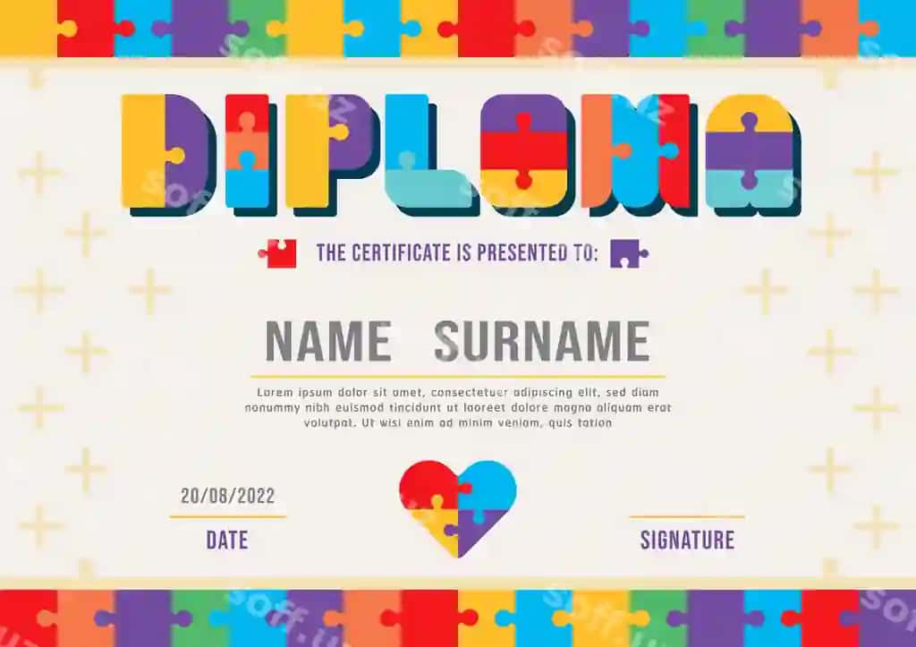 Sertifikat bolalar Jisaw diploma boshlang'ich maktab shablon dizayn mozaika | Certificate kids jisaw diploma kindergarten template layout puzzle