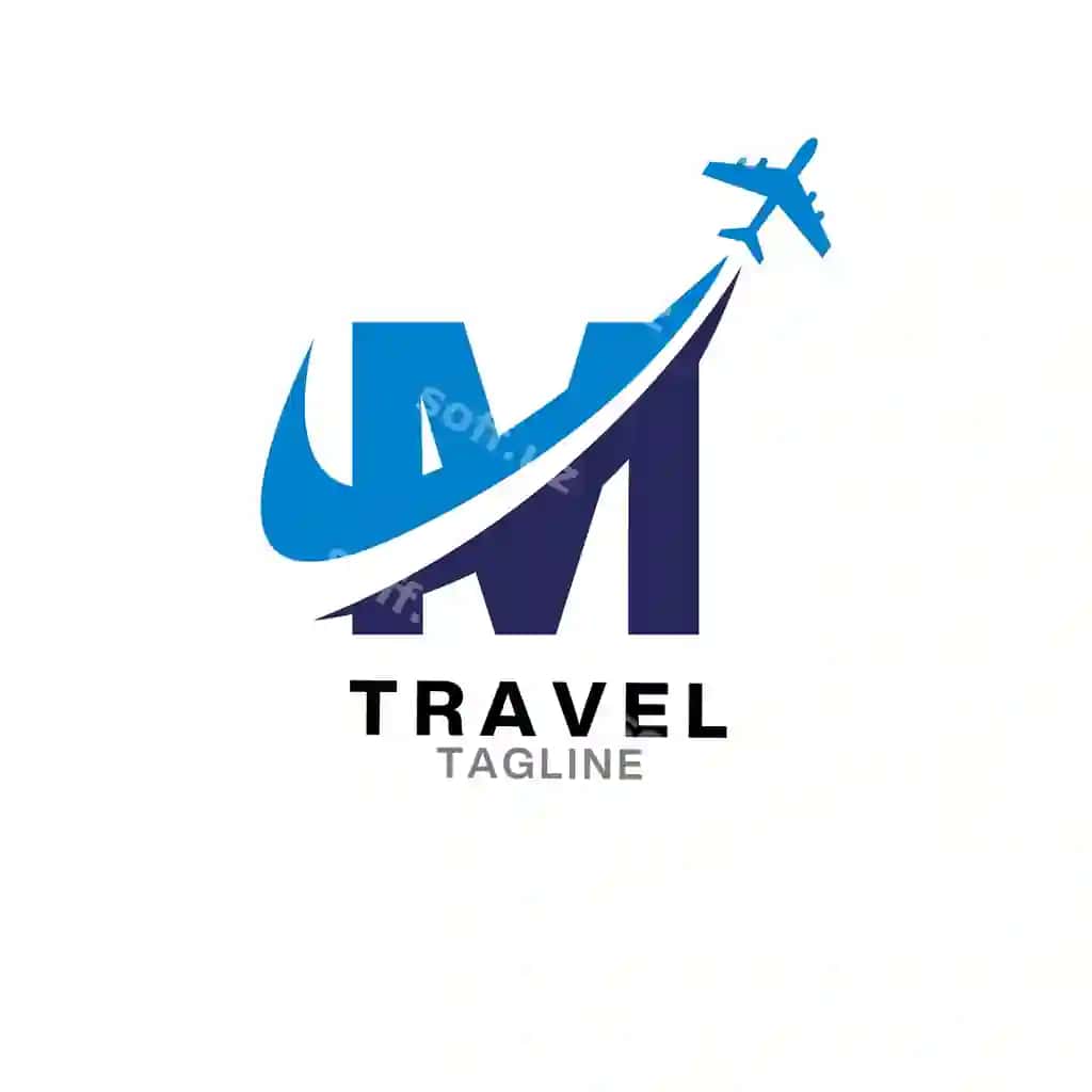 M harfi sayohat logotipi samolyot ikonkali shablon | M letter travel logo with plane icon template