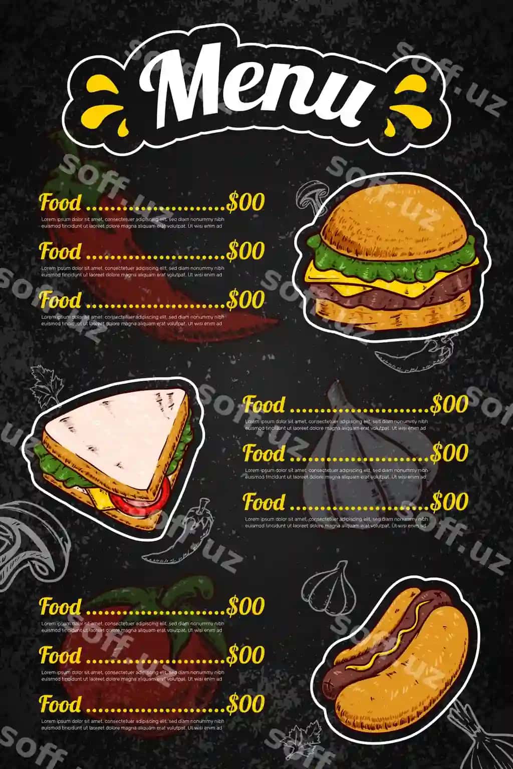 Tezkor ovqat menyu dizayni | Fast food menu design