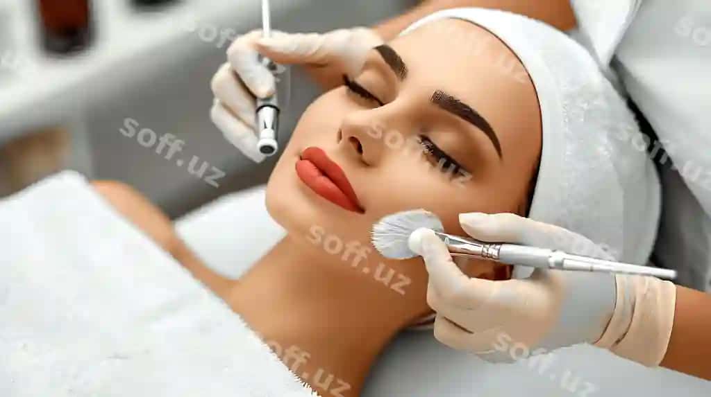 Ayol pinsetdan foydalangan holda mehrobkorlik qilmoqda va yuziga maska solmoqda | Woman applying makeup with brush mask womans face