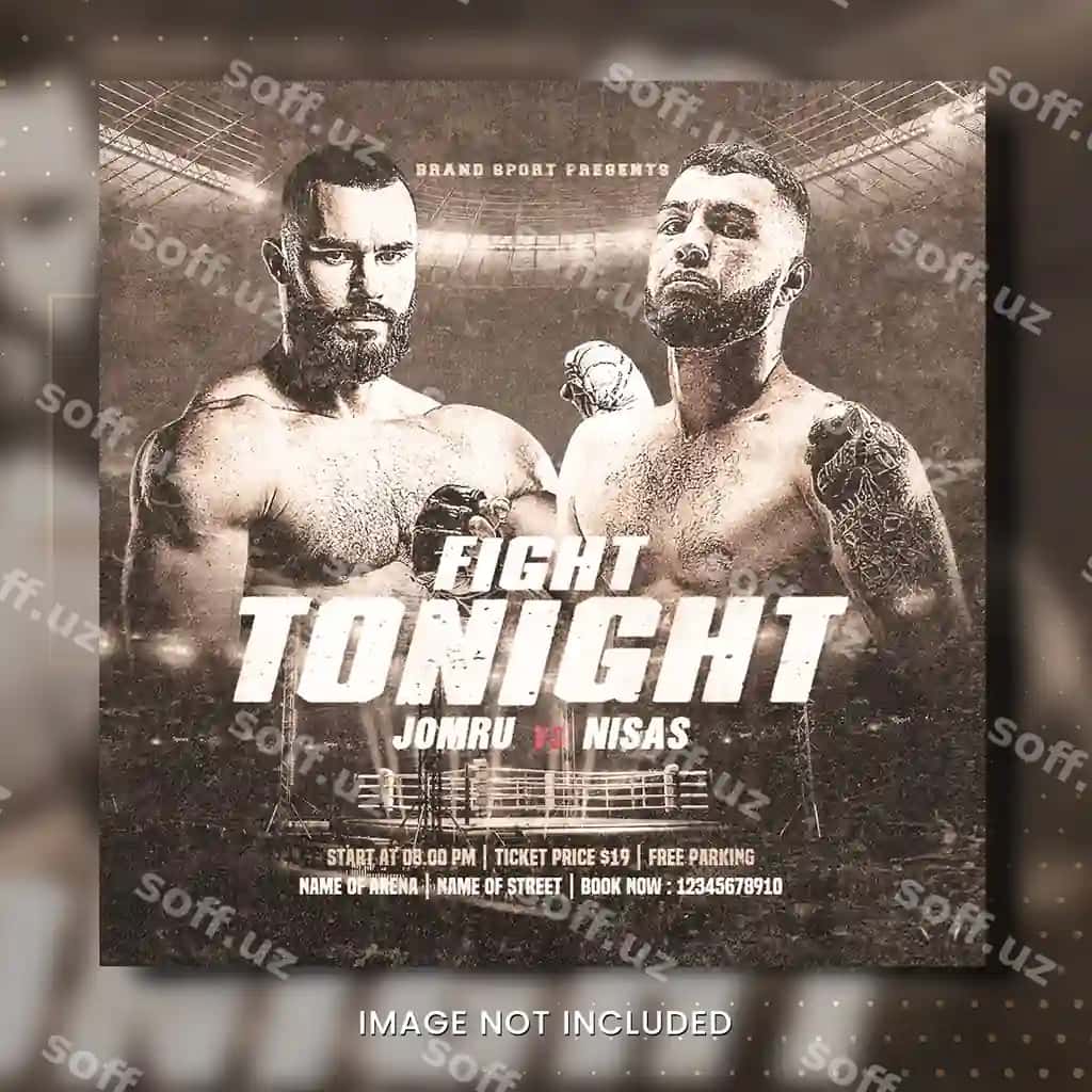 Bugun kechqirda bo'ladigan urush uchun poster ikki kurashchini ko'rsatadi. | Poster fight tonight shows two wrestlers