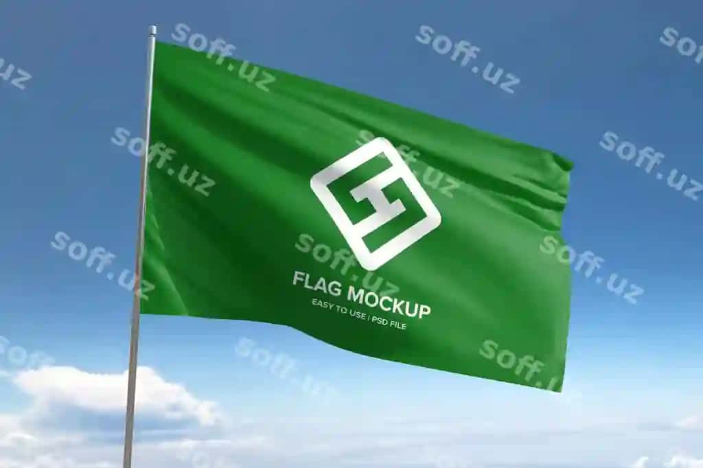 Yashil hilpiragan bayroq maketi | Green waving flag mockup