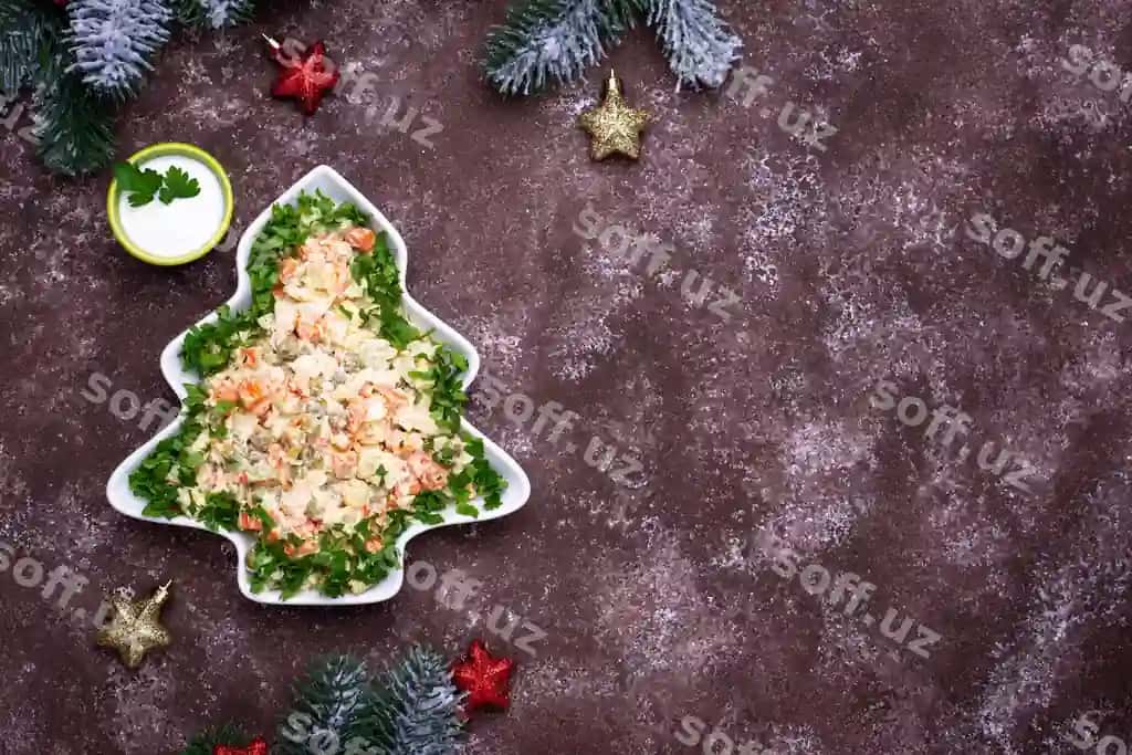 An'iyaviy yangi yil Rus Olivier salati shakl daraxti | Traditional new year russian salad olivier shape tree