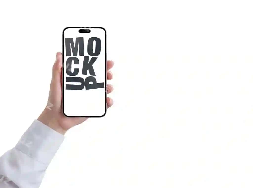 Qoliq akilli telefonni tutgan, ekranida namuna matn. | Hand holding smartphone with mock up text screen