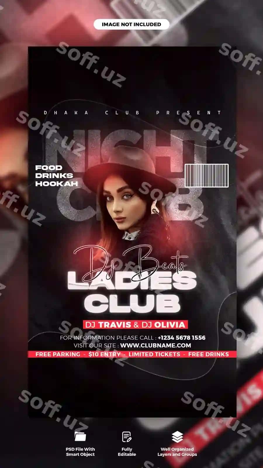 Ayollar uyini klub sharxi ijtimoiy media hikoya post shabloni | Ladies night club party social media story post template