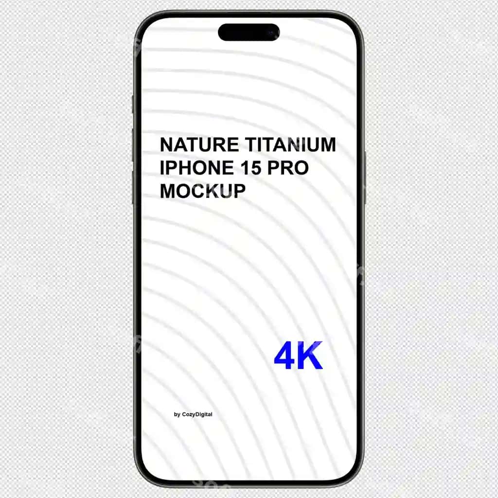 Mockup tabiiy titan iPhone 15 Pro oldingi ko'rinish orqa fonsiz | Mockup nature titanium iphone 15 pro front view without background