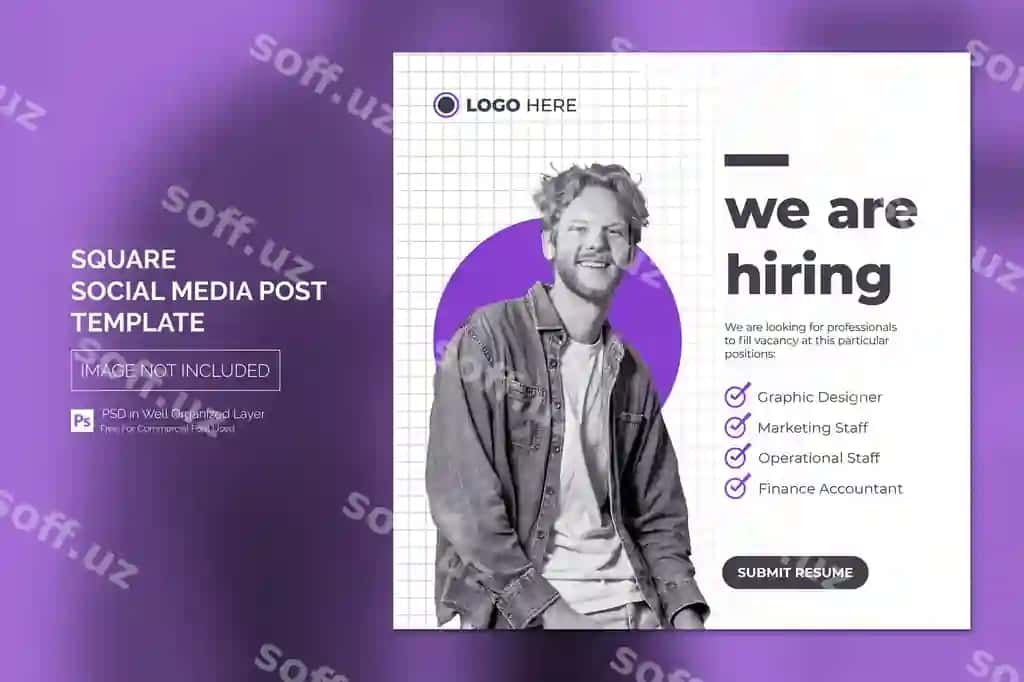 Ish o'rinlari uchun biznes banneri ijtimoiy tarmoqlar uchun shabloni xabar shabloni | We are hiring job vacancy square banner social media post template
