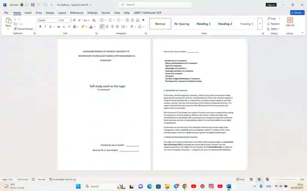 Ingliz tilidan E-commerse mavzusidagi self study work