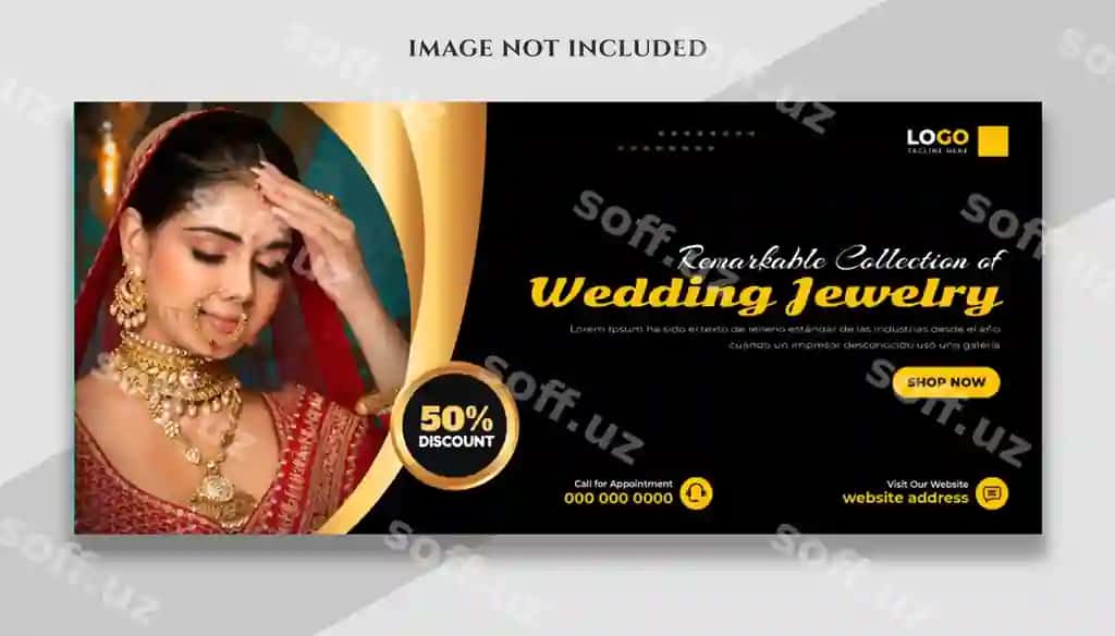Sochib ijtimoiy tarmoqlar uchun Facebook cover veb banner shablon dizayni | Jewelry social media facebook cover web banner template design