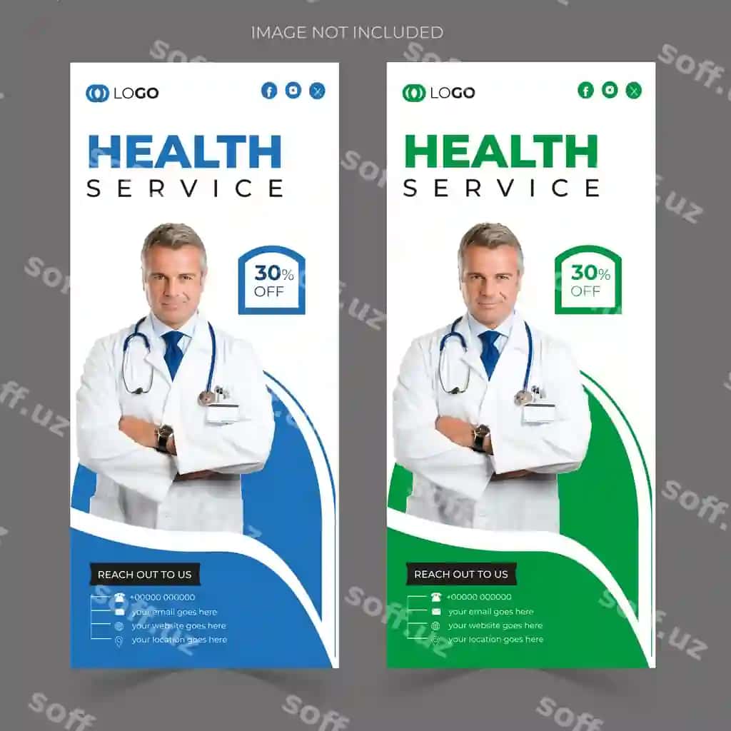 Tibbiy sog'liq xizmati uchun aqlli banner dizayni | Medical health service rollup banner design