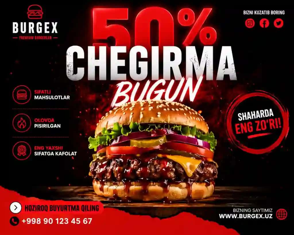 Fast Food Instagram Reklama Post Shabloni (Premium Design