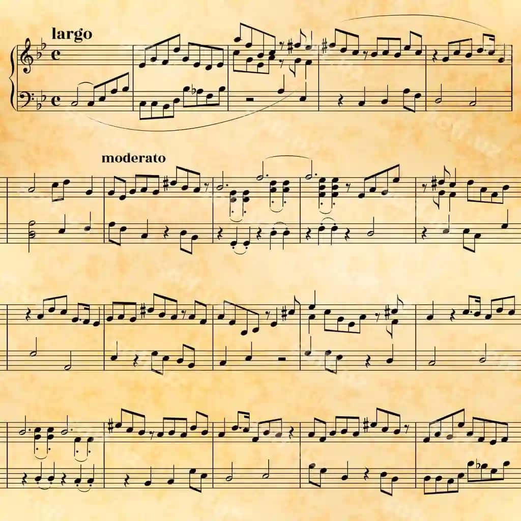 Eski qog'ozdagi musiqa varaqi uzilmas naqsh | Music sheet old paper seamless pattern