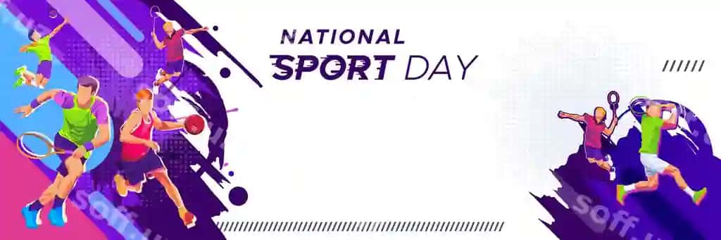 Banner shabloni milliy sport kuni futbol basketbol tenis volleyball | Banner template national sports day football basketball tennis volleyball