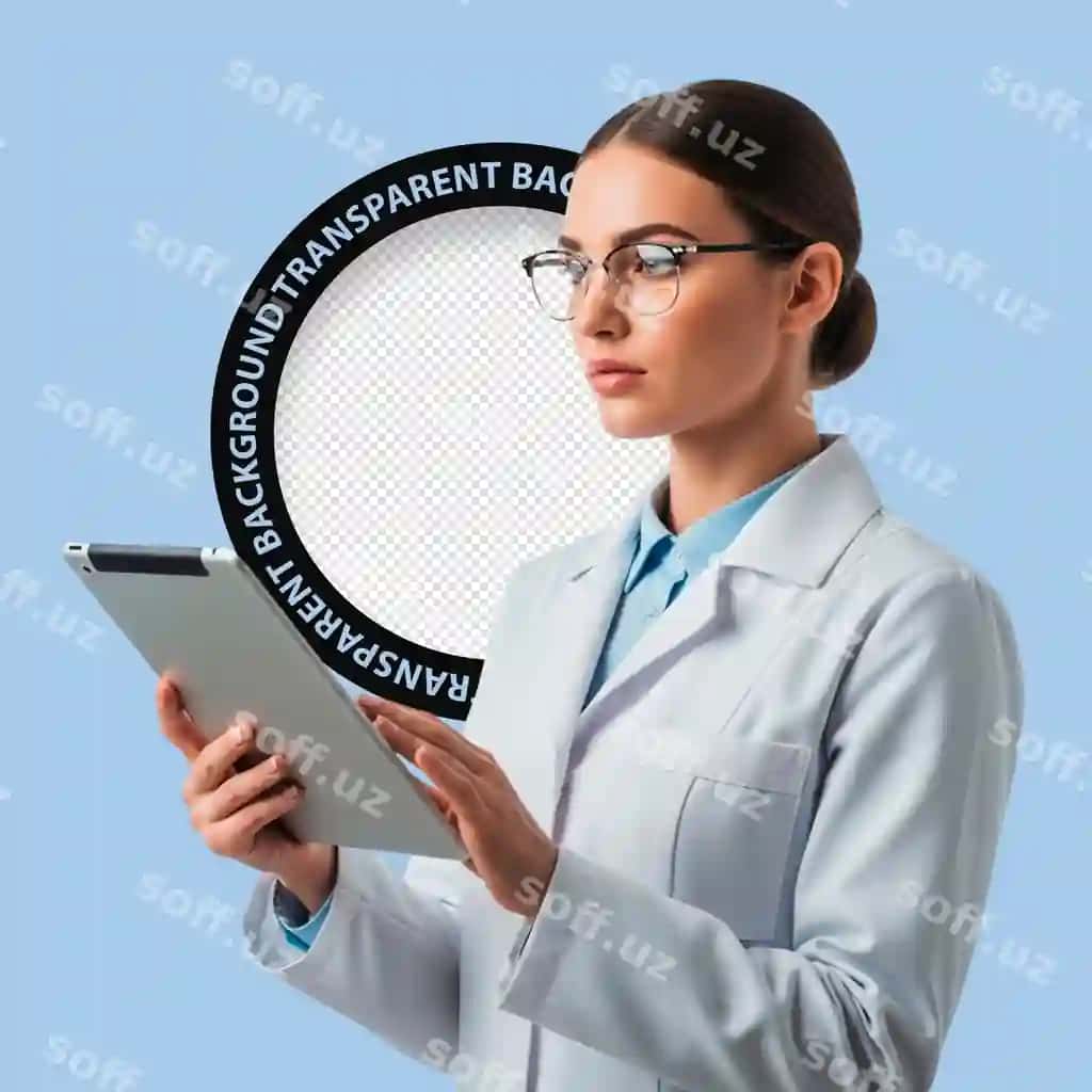Tibbiy mutaxassis ishlayotgan planshet shaffof fonda | Medical professional working tablet with transparent background