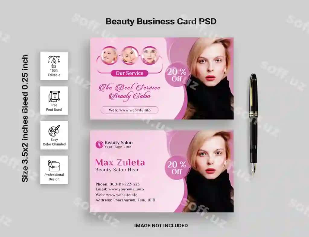 Go'zalik salon biznes karta PSD | Beauty salon business card psd