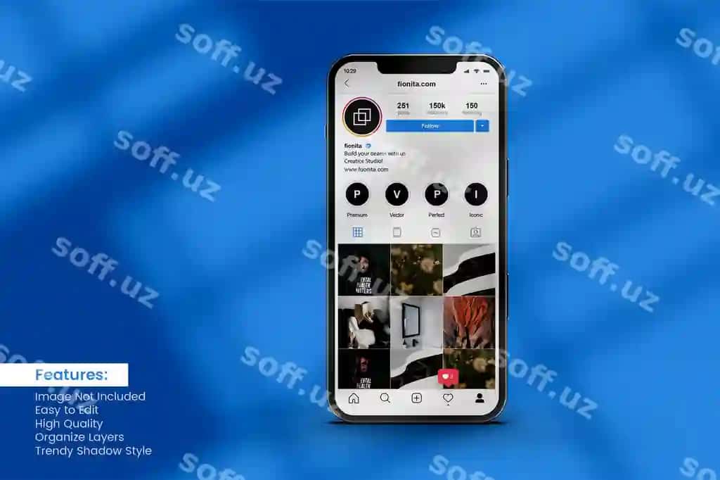 Akilliq telefon namunasi ijtimoiy tarmoqlar profili story posti | Smartphone mockup social media profile story post