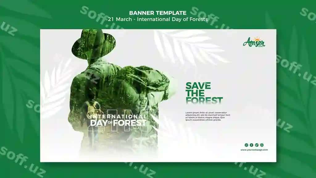 O'shliklar kuni banner shabloni foto bilan | Forests day banner template with photo