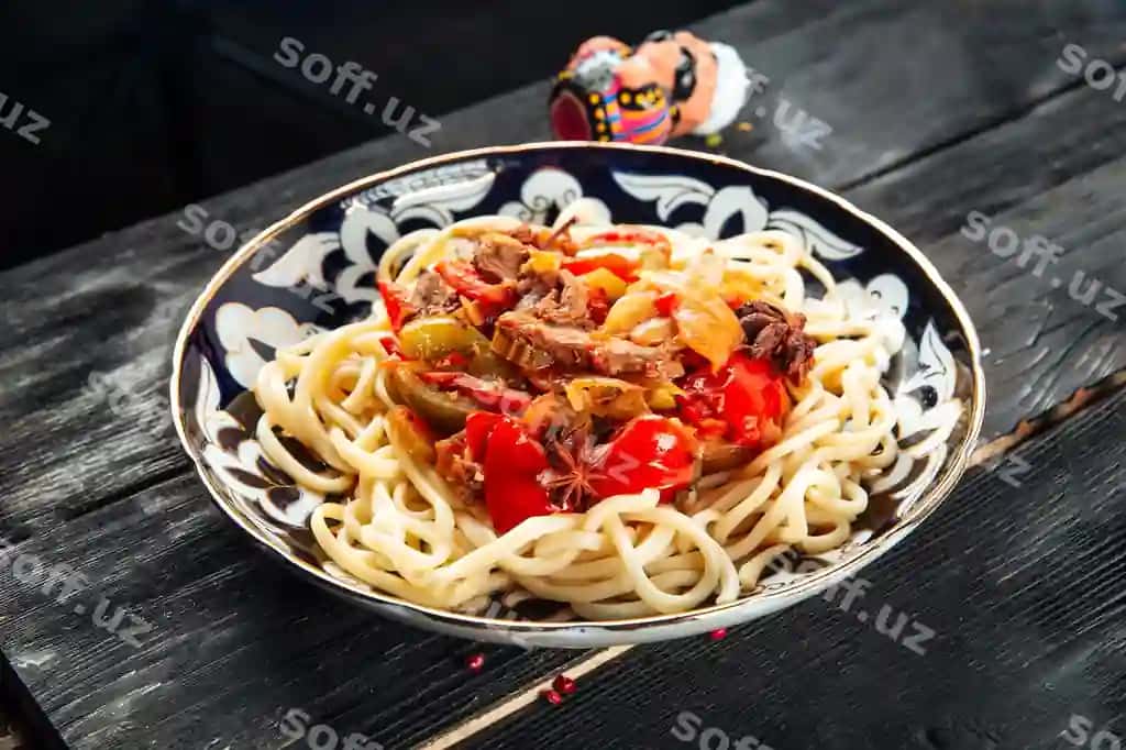 Uygʻur anʻlanma lagʻmon makaronlari | Uyghur laghman noodles traditional plate