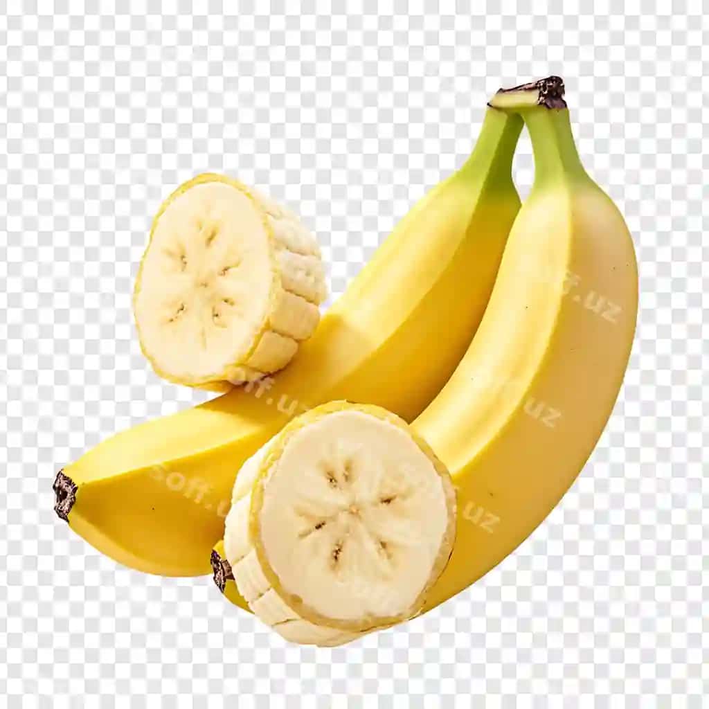 Shaffof orqa fonda ajraltirilgan banan ajoyasi | Banana slice isolated transparent background