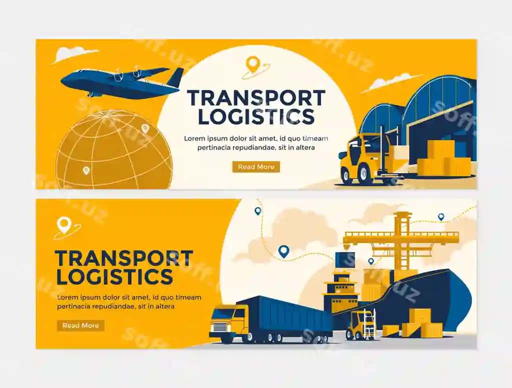 Qo'l bilan chizilgan transport logistika gorizontal alqozon | Hand drawn transport logistic horizontal banner