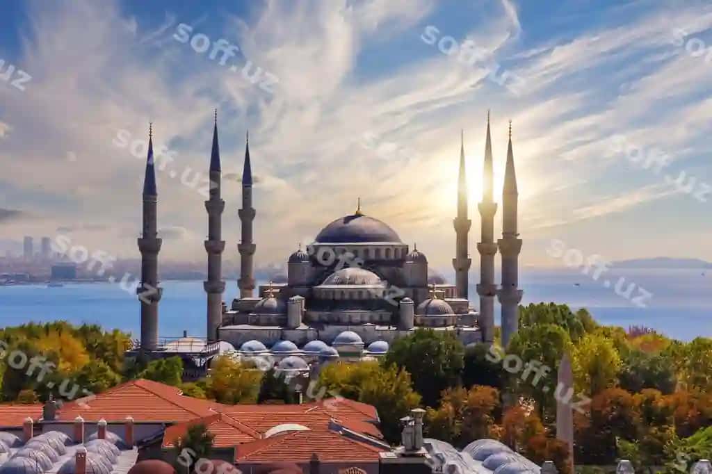 Ko'k Masjid Sultan Ahmet Masjidi Qisqartay Istanbul Turkiya | Blue mosque sultan ahmet mosque sunset istanbul turkey