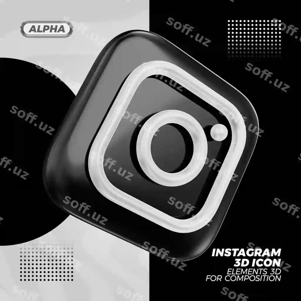 Instagram qora 3d ikonka rendering rendering | Instagram black 3d icon rendering rendering