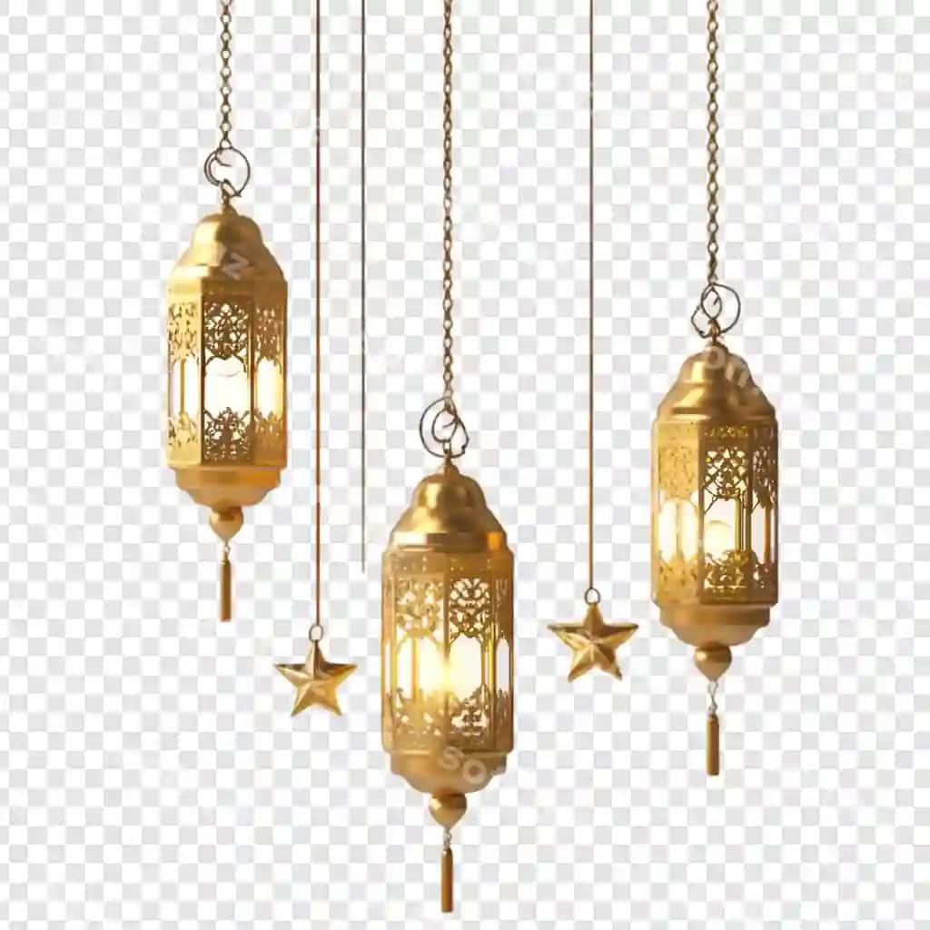 Oltin Ramazon chiroqlari ajraltirilgan shaffof orqa fonda | Gold ramadan lanterns isolated transparent background