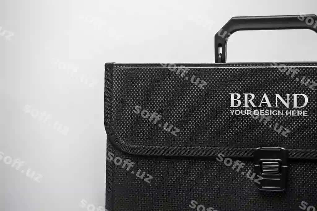 Elegant qora choyi fayl namunasi | Elegant black leather briefcase mock up